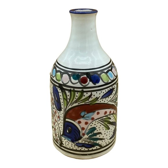 Le Souk Ceramique Stoneware Carafe Bottle Made In Tunisia Hand Painted 6 3/4” - Picture 1 of 12